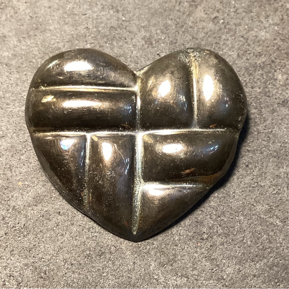 Large 1 3/4" Quilted Puffy Heart Sterling Silver Brooch, 925 Mexico, 14.9 grams